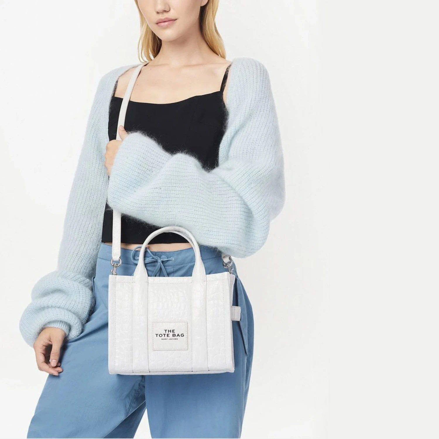СУМКА MARC JACOBS THE LEATHER CROC-EMBOSSED SMALL TOTE BAG WHITE